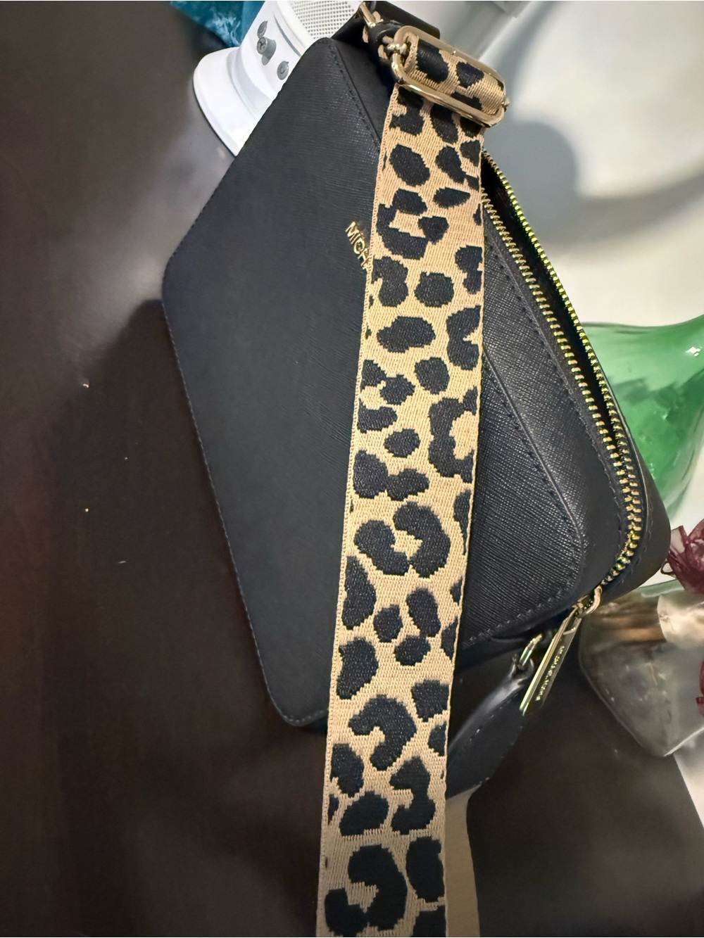 Michael Kors Black Crossbody Bag with Gold Logo